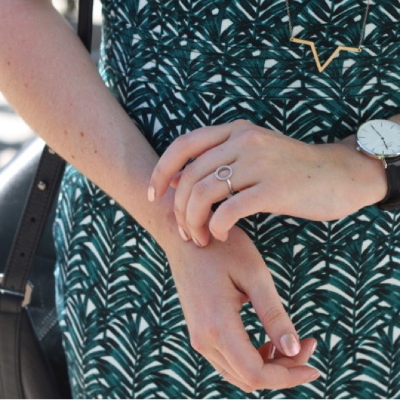 NWT H&M Sleeveless Green White Palm Leaf High Neck Halter Bodycon Dress Large - Picture 8 of 11